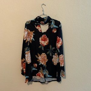 NWOT Leo Rosi black floral long sleeve blouse